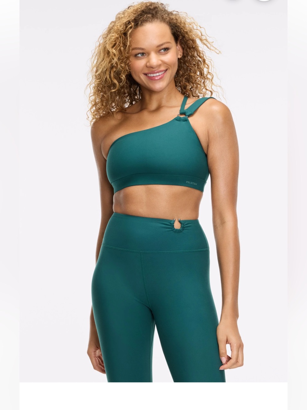 Peloton Cadent O-ring One Shoulder Sports Bra Sz Large Deep Forest